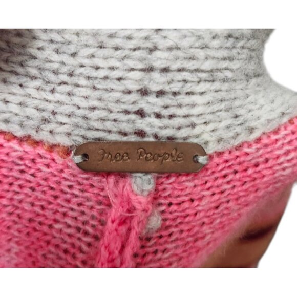 Vtg Y2k Free People Cardigan Sweater S Stripe Pink Red Turquoise Kimono Open - Picture 6 of 11